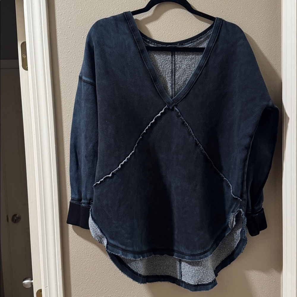 Free People Navy Tie Dyed Fleece Knit Sweater (see measurements)